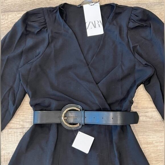 ZARA Black Belted Midi Dress NWT | Blogger Favorite | Long Sleeve Split Hem - Picture 12 of 14
